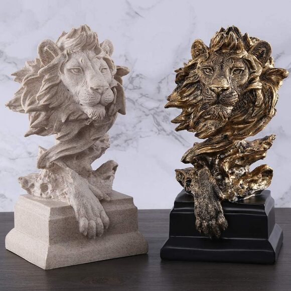 Sandstone Lion Statue Golden King of Beasts Home Study Living Room Decor Gift - Picture 2 of 10